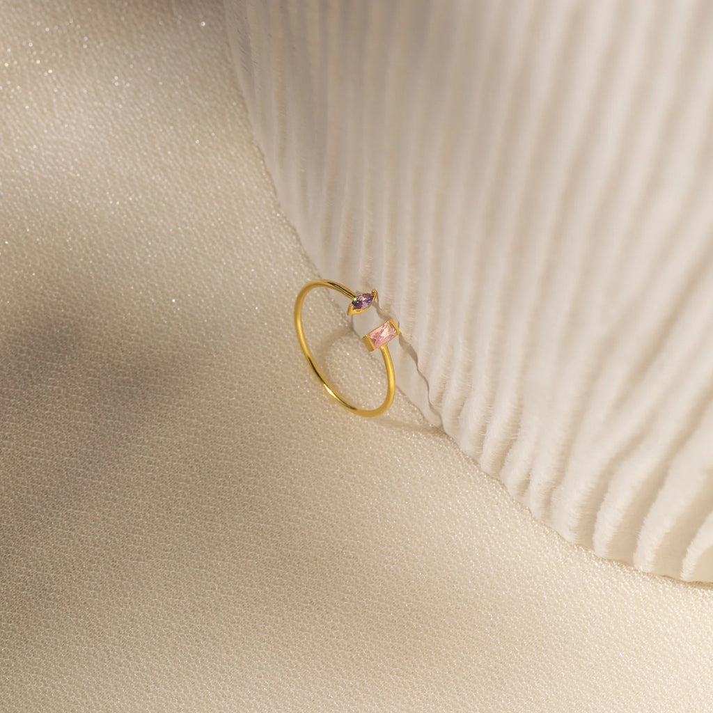Duo Marquise Baguette Ring Silver 18K Gold Plated
