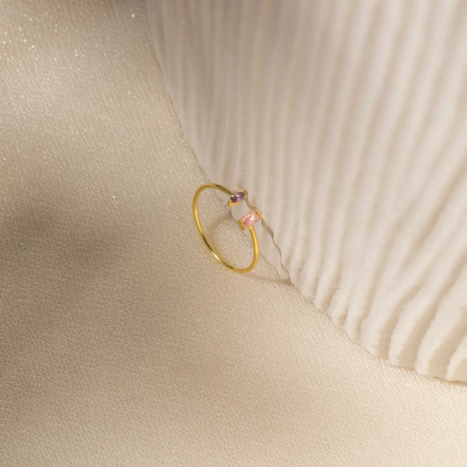 Duo Marquise Baguette Ring Silver 18K Gold Plated