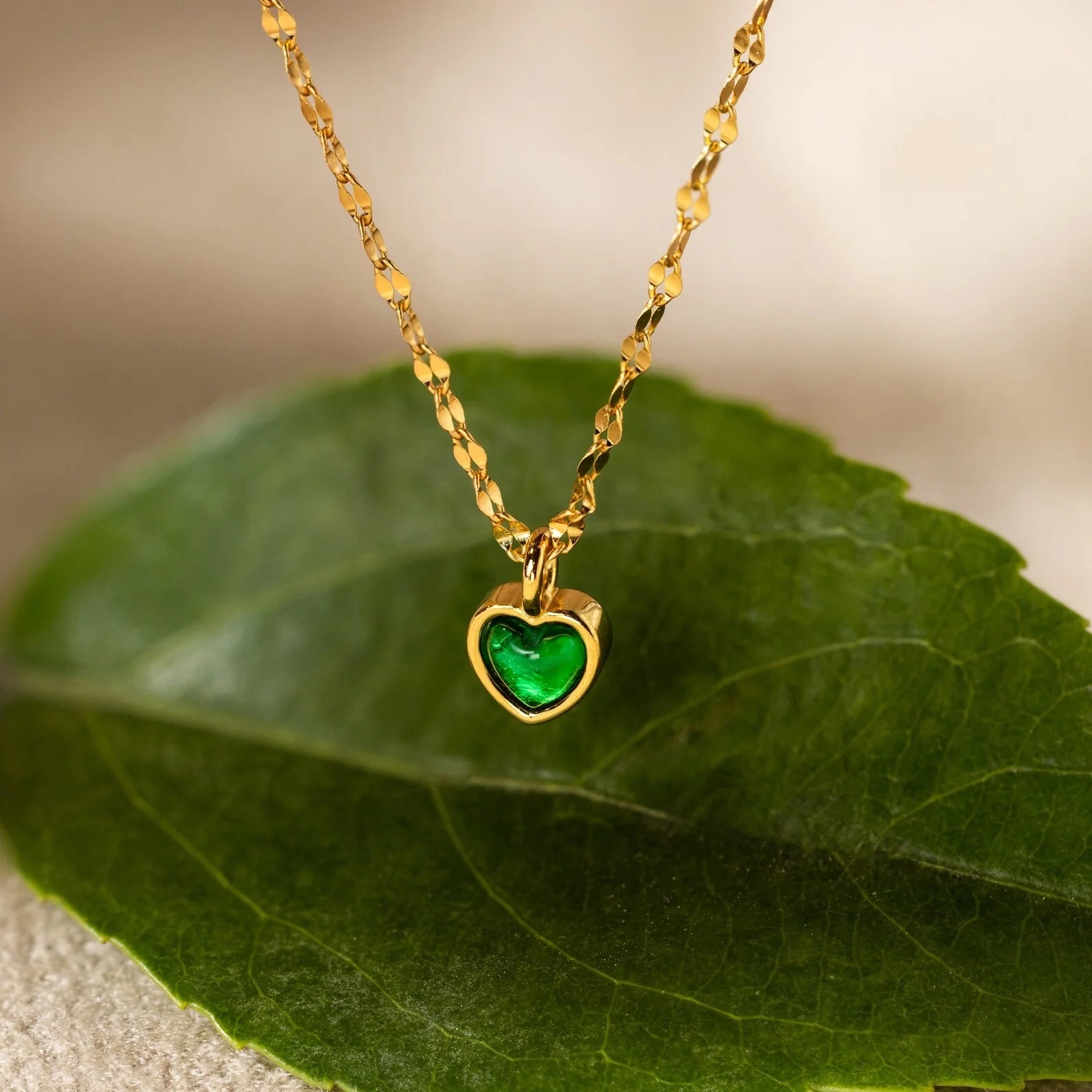 Tiny Jade Heart Necklace Silver 18K Gold Plated