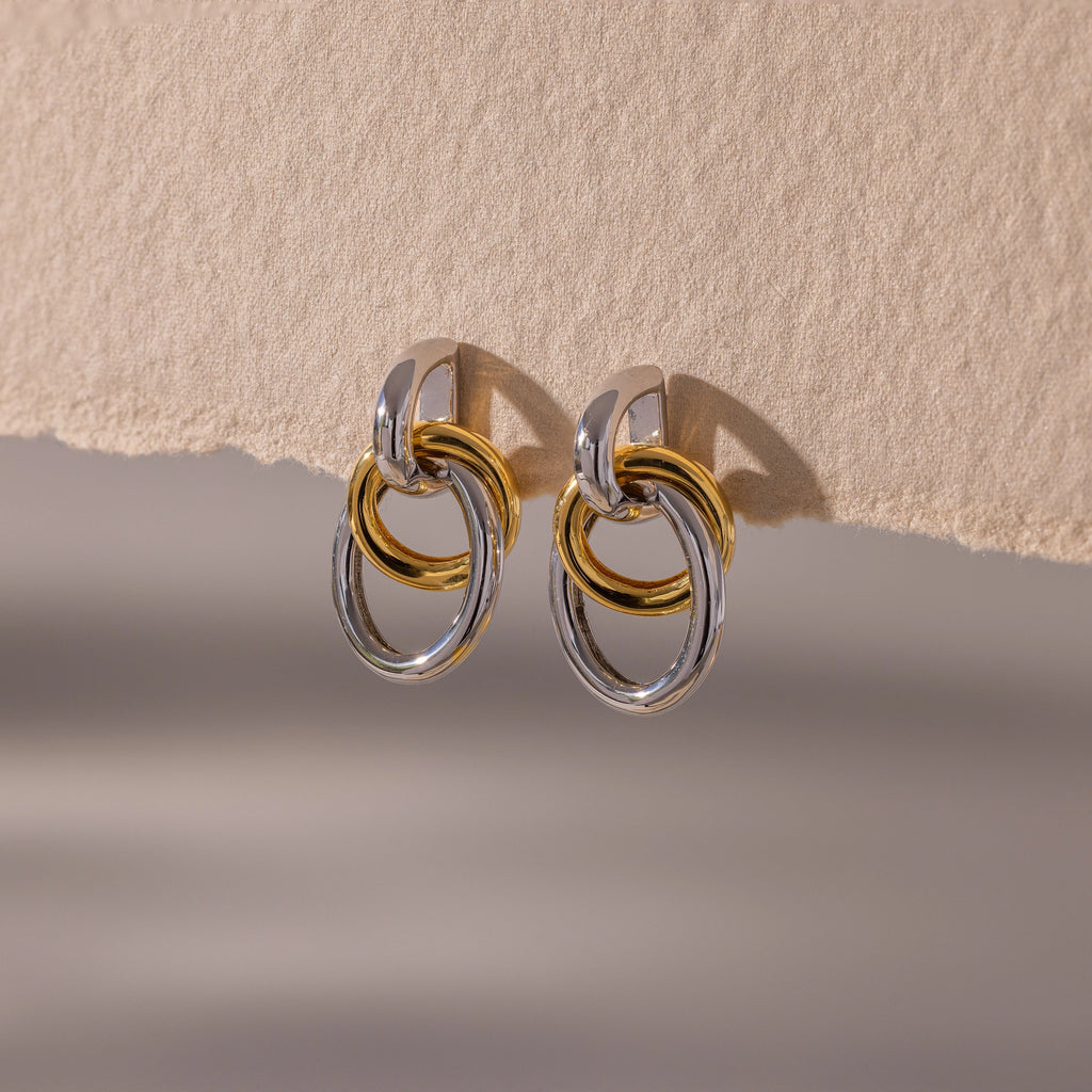 Mixed Metal Linked Earrings Silver 18K Gold Plated