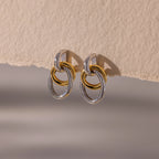 Mixed Metal Linked Earrings Silver 18K Gold Plated