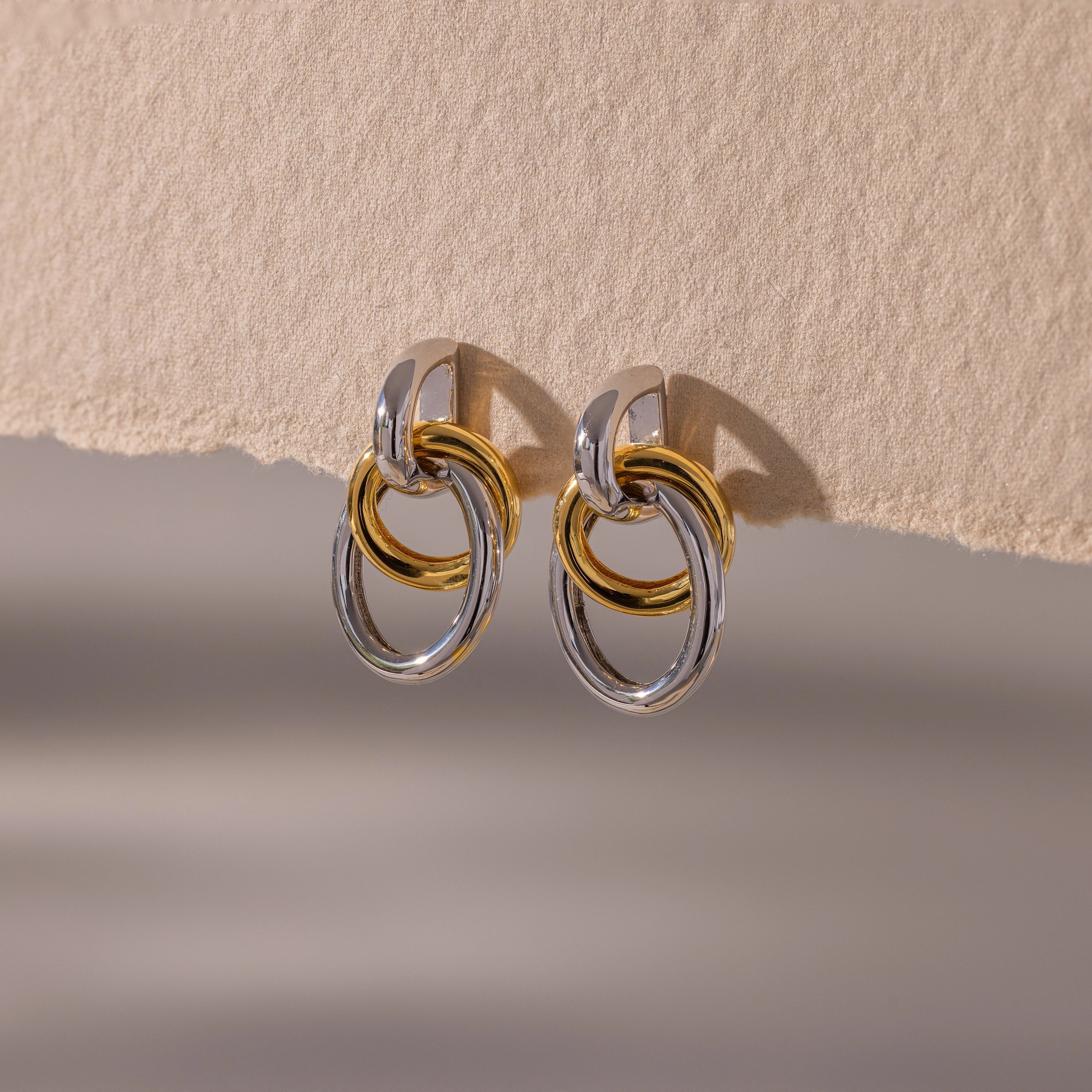 Mixed Metal Linked Earrings Silver 18K Gold Plated
