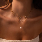 Diamond Halo Pearl Necklace Silver 18K Gold Plated