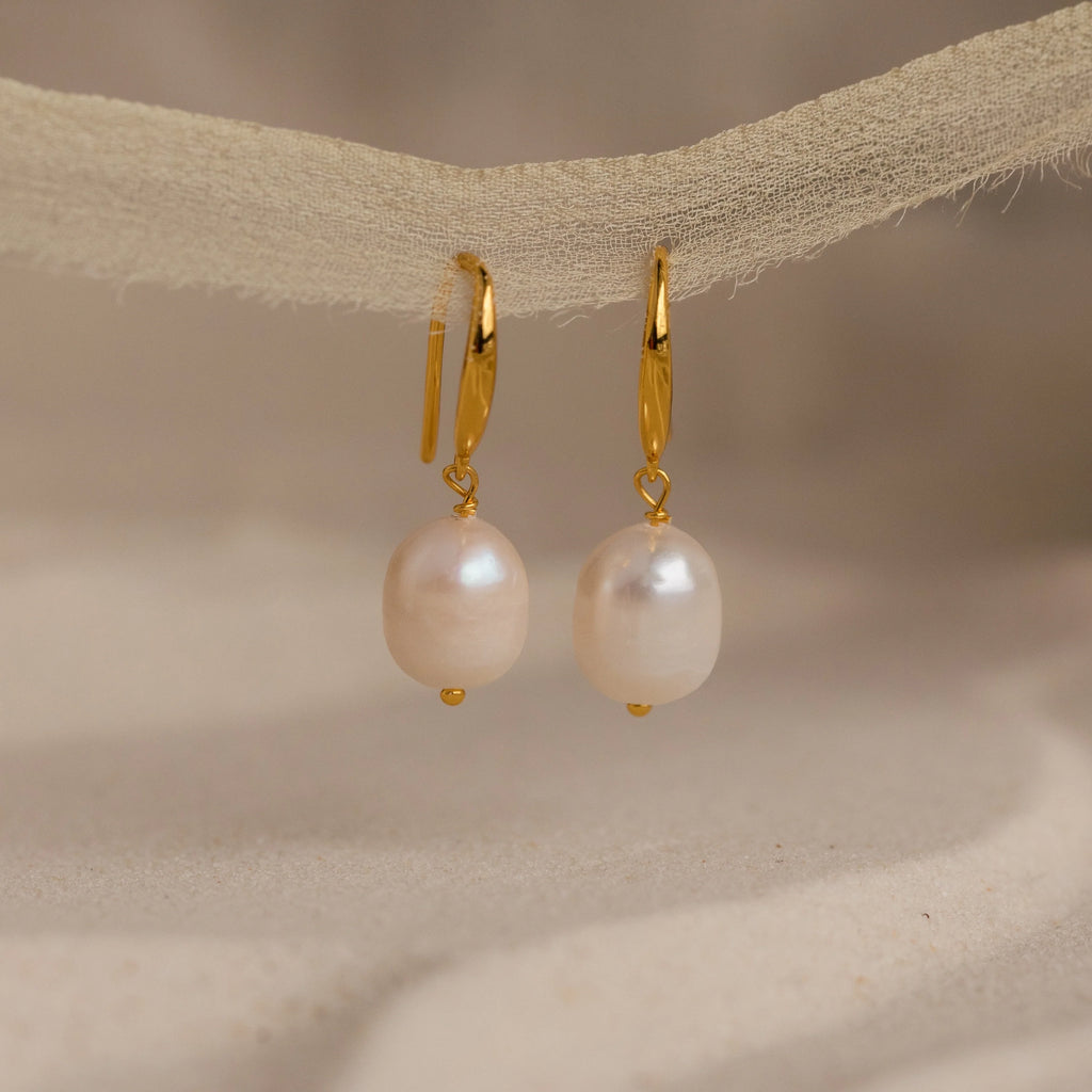 Dangling Pearl Drop Earrings Silver 18K Gold Plated