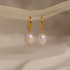 Dangling Pearl Drop Earrings Silver 18K Gold Plated