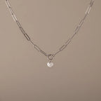 Paperclip Heart Charm Necklace Silver 18K Gold Plated