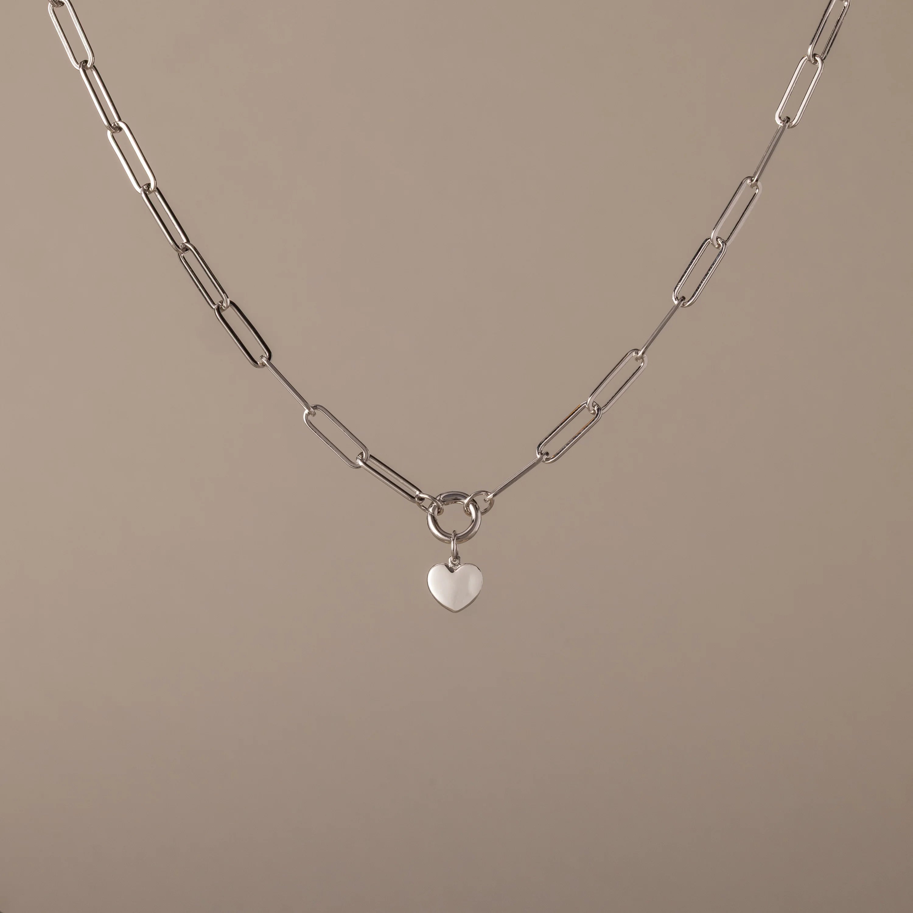 Paperclip Heart Charm Necklace Silver 18K Gold Plated