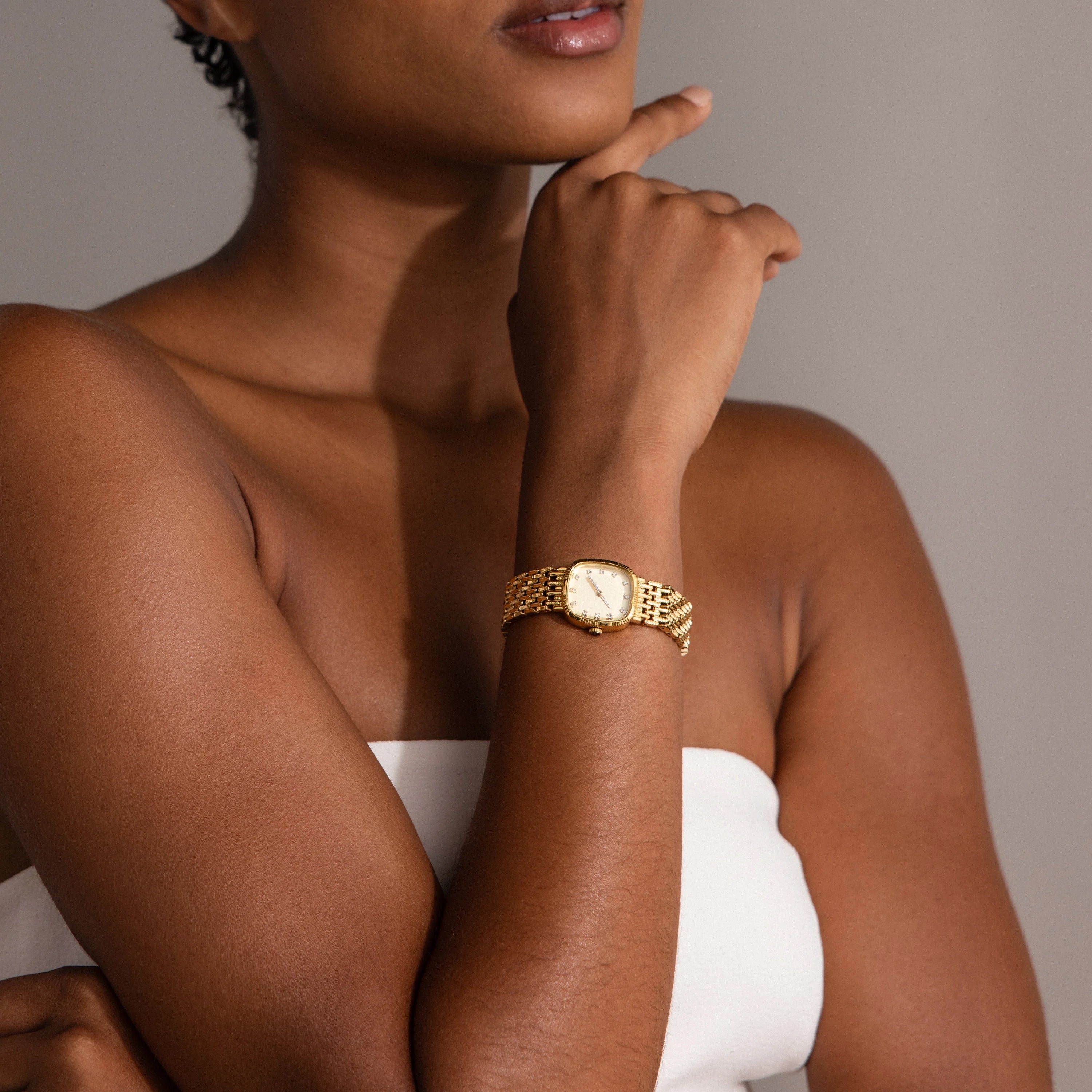 Pave Woven Timepiece Silver 18K Gold Plated