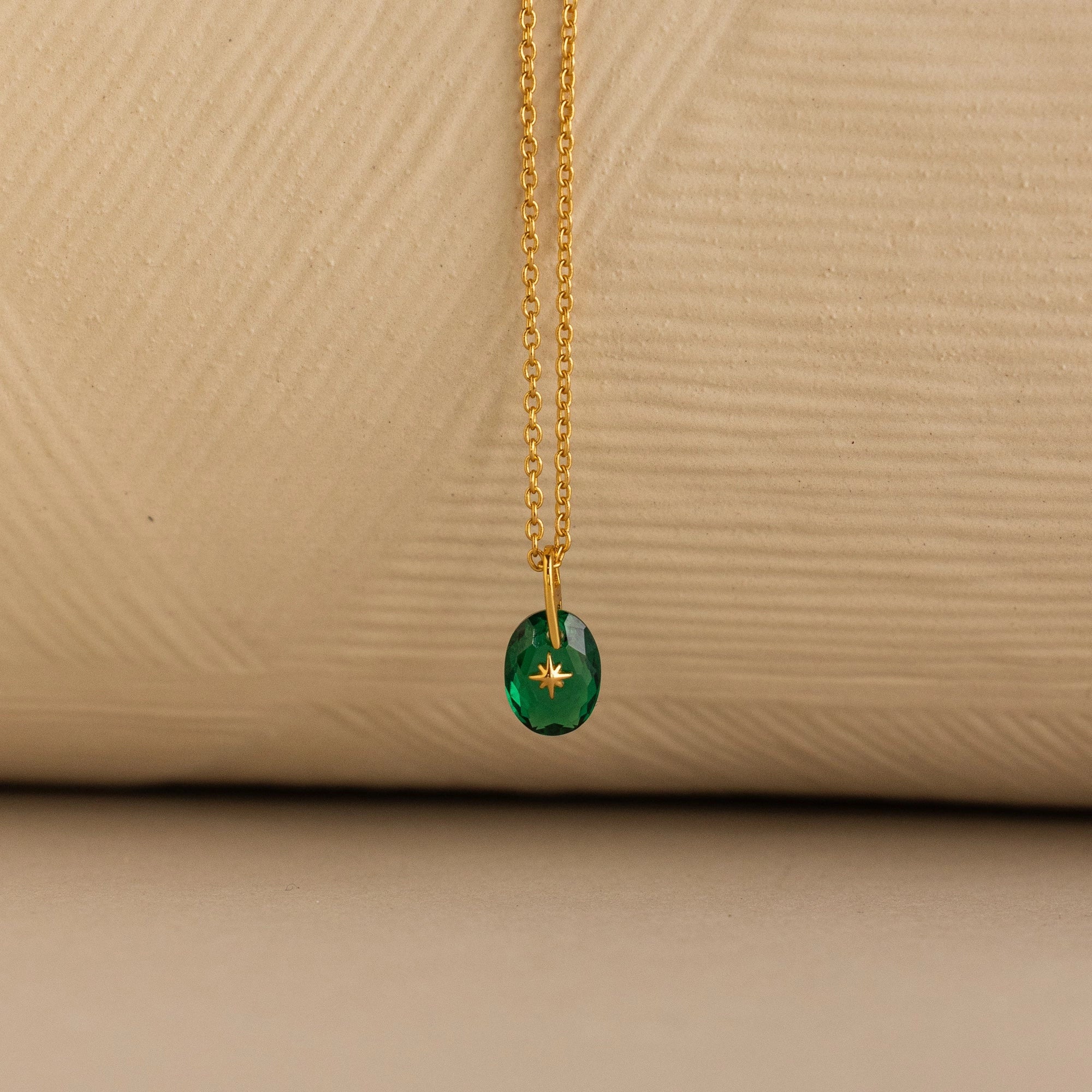 North Star Birthstone Signet Charm Necklace Silver 18K Gold Plated