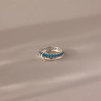 Eternity Band Duo Blue Zircon Tennis Linked Ring Set Silver 18K Gold Plated