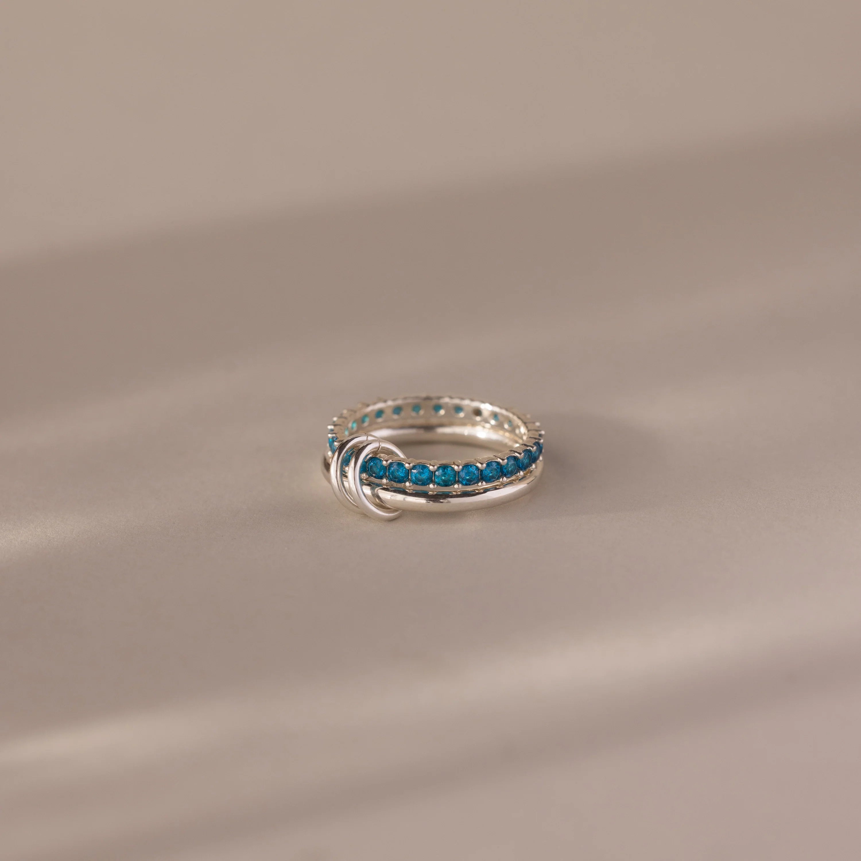 Eternity Band Duo Blue Zircon Tennis Linked Ring Set Silver 18K Gold Plated