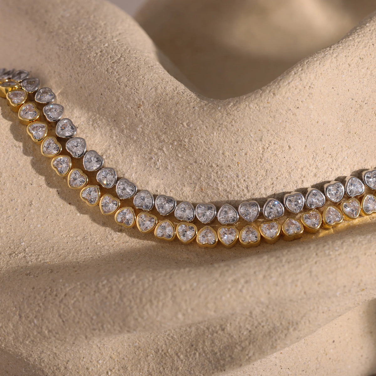 Diamond Heart Tennis Bracelet Silver 18K Gold Plated