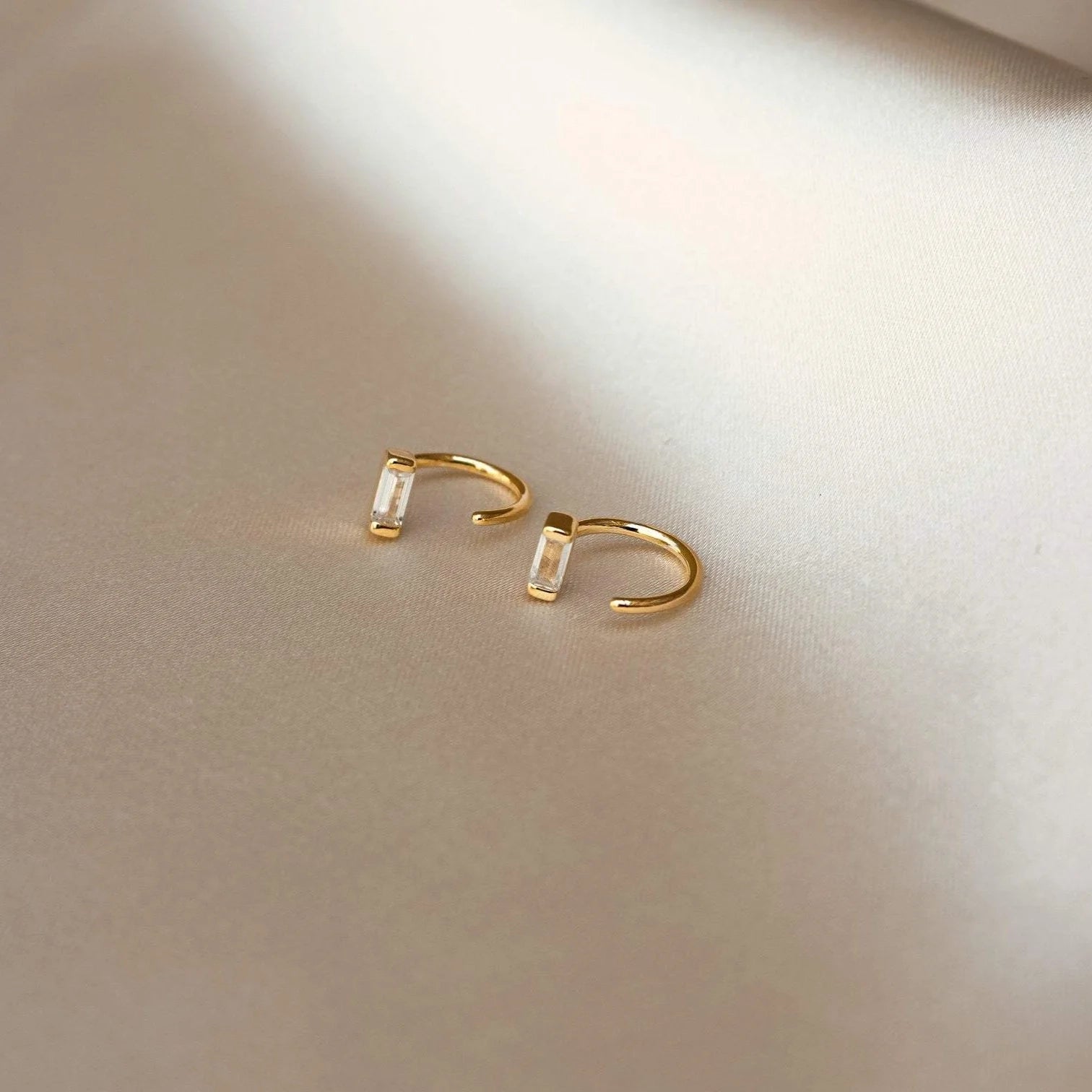Baguette Cut Diamond Huggies Silver 18K Gold Plated
