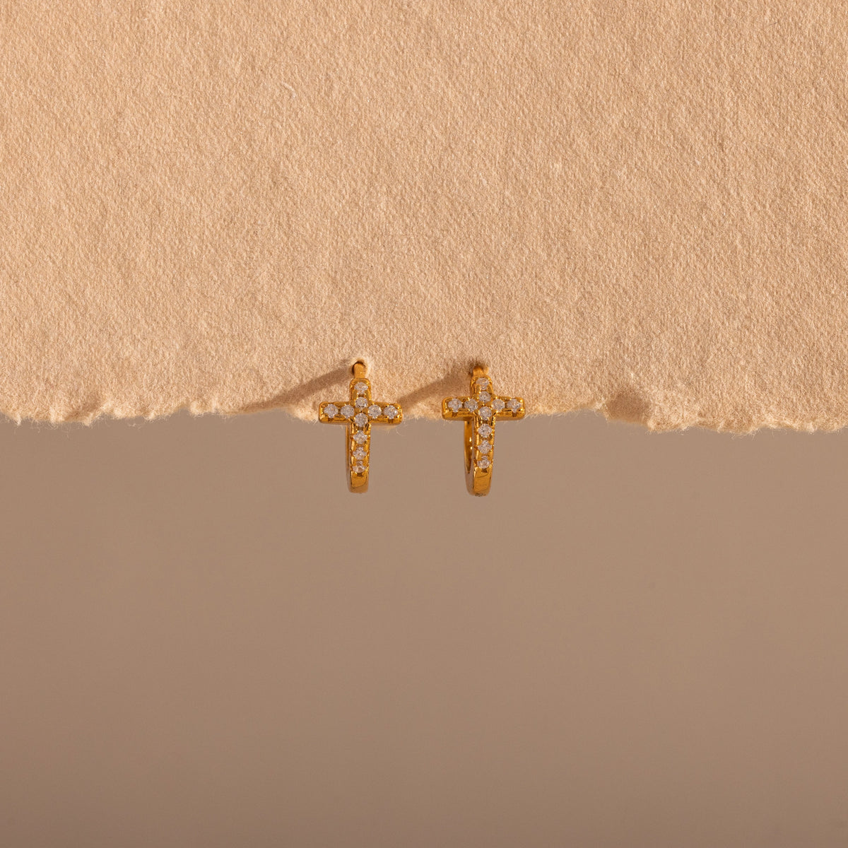 Diamond Cross Huggies Silver 18K Gold Plated