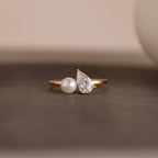 Pearl Diamond Ring Silver 18K Gold Plated