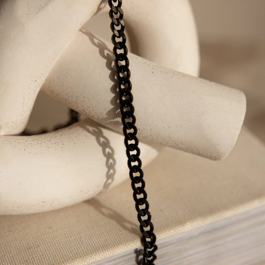 Men's Black Curb Chain Silver 18K Gold Plated
