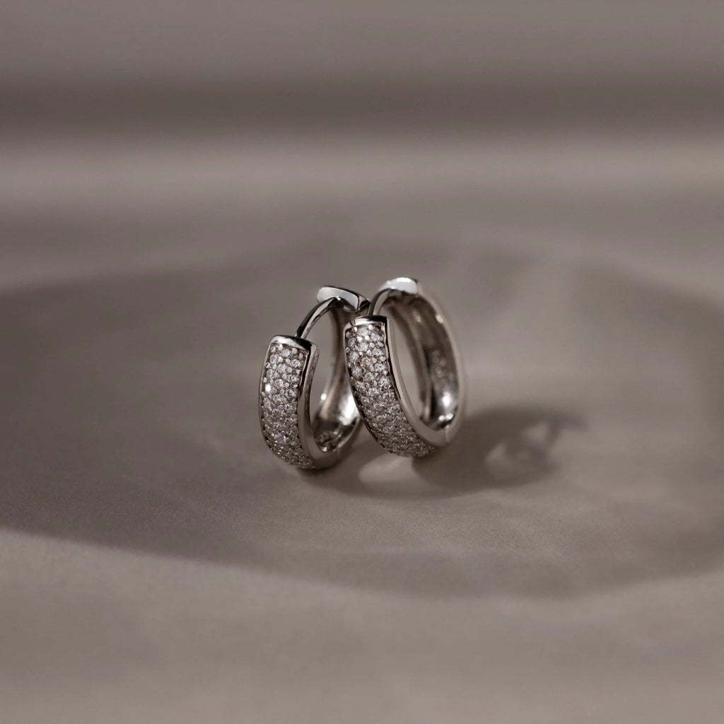 Pave Diamond Huggies in Silver Silver 18K Gold Plated
