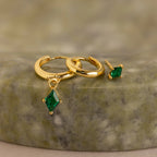 Emerald Earrings Set Silver 18K Gold Plated