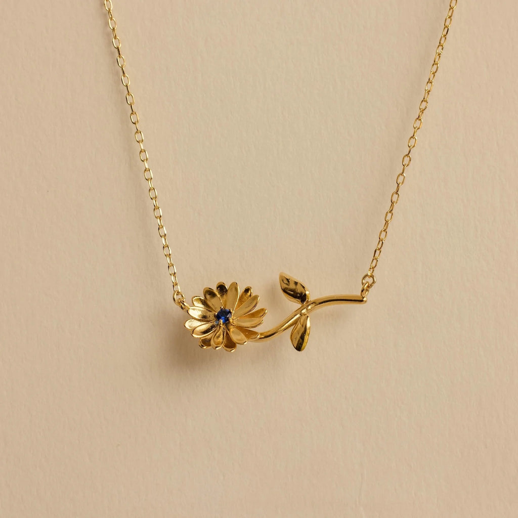 Flower Birthstone Necklace Silver 18K Gold Plated