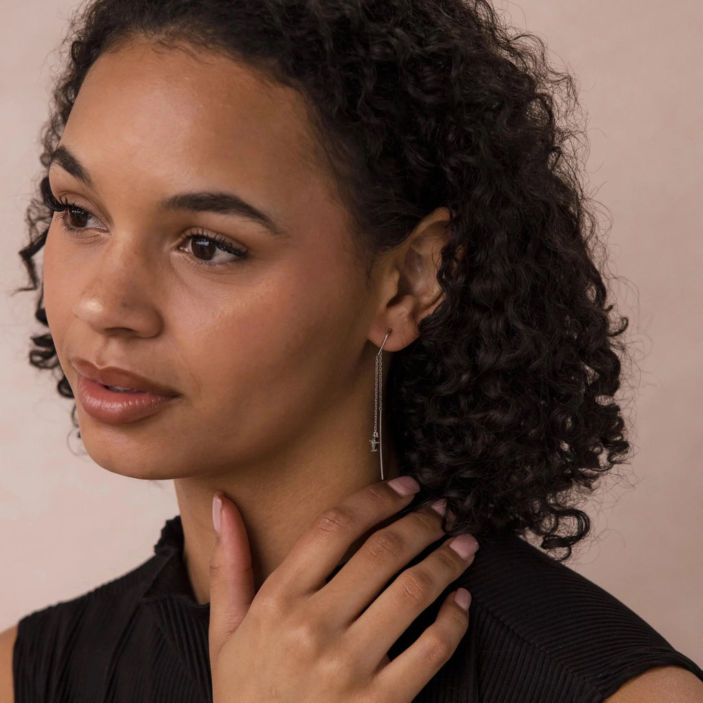 Agate Threader Earrings Silver 18K Gold Plated