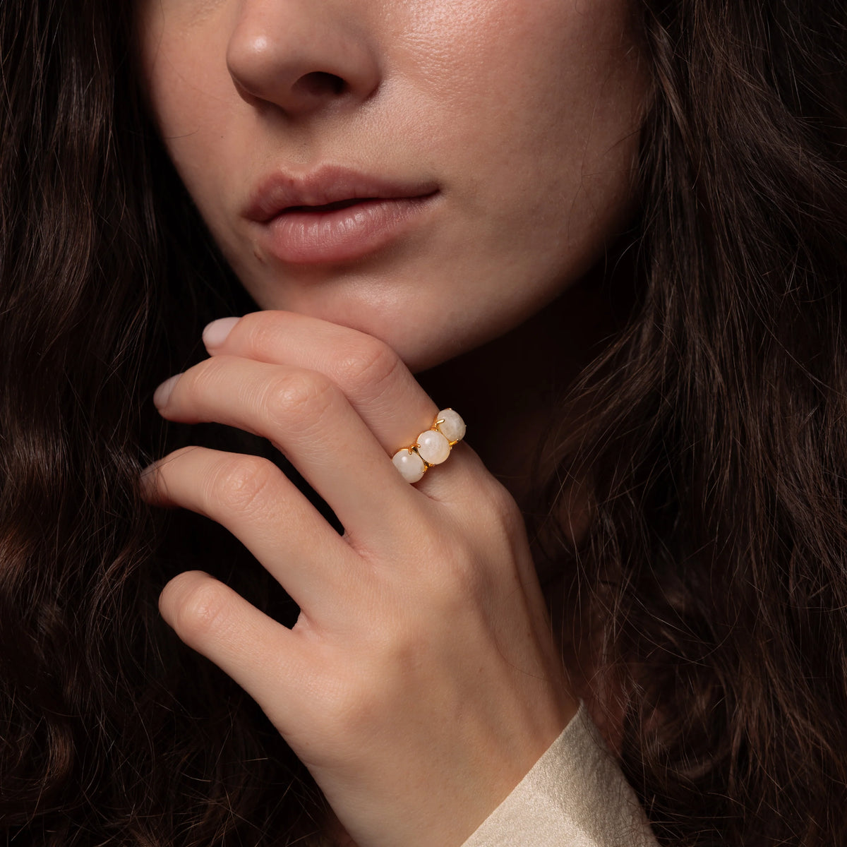 Oval Moonstone Ring Silver 18K Gold Plated