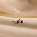 Onyx Flower FlatBack Studs Silver 18K Gold Plated