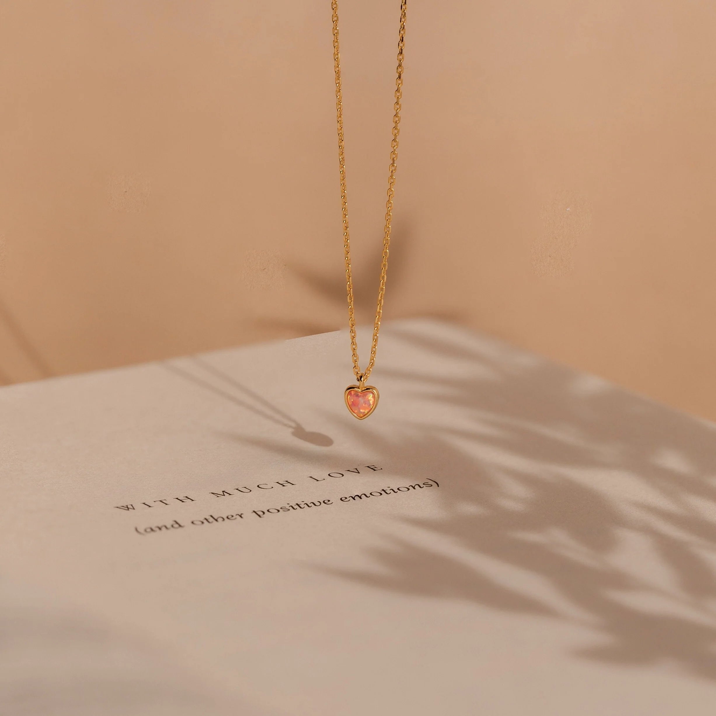 Pink Opal Heart Necklace Silver 18K Gold Plated
