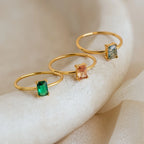 Emerald Cut Solitaire Rings Silver 18K Gold Plated