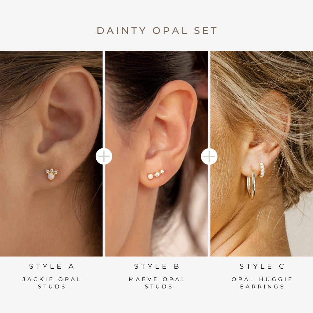 Dainty Opal Earrings Set Silver 18K Gold Plated