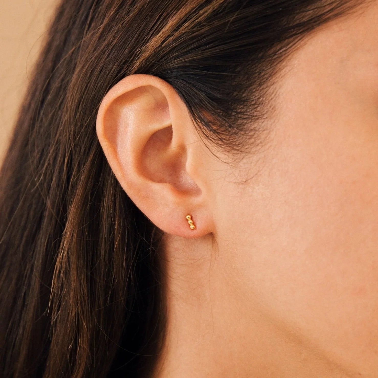 Trio Beaded Bar Studs Silver 18K Gold Plated