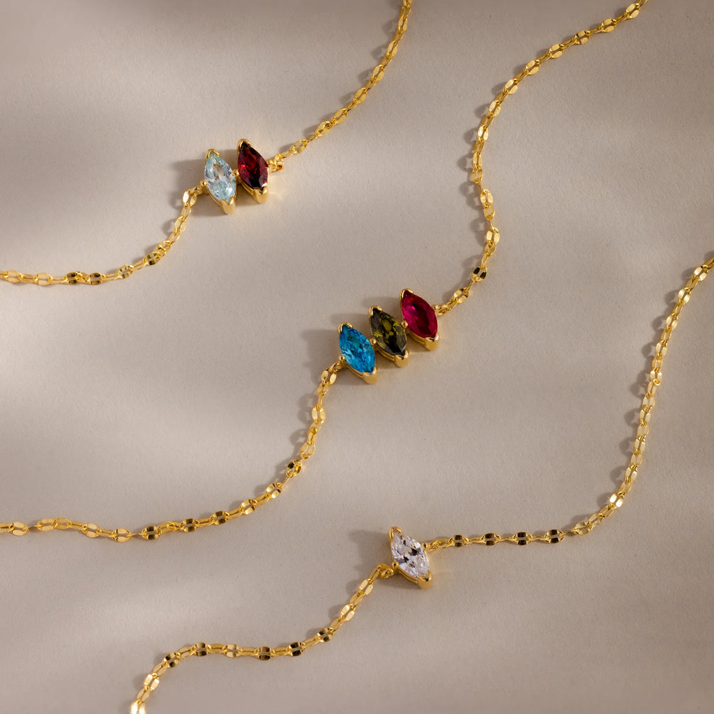 Multiple Marquise Birthstone Bracelet Silver 18K Gold Plated