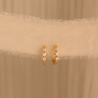 Pearl Diamond Huggies Silver 18K Gold Plated