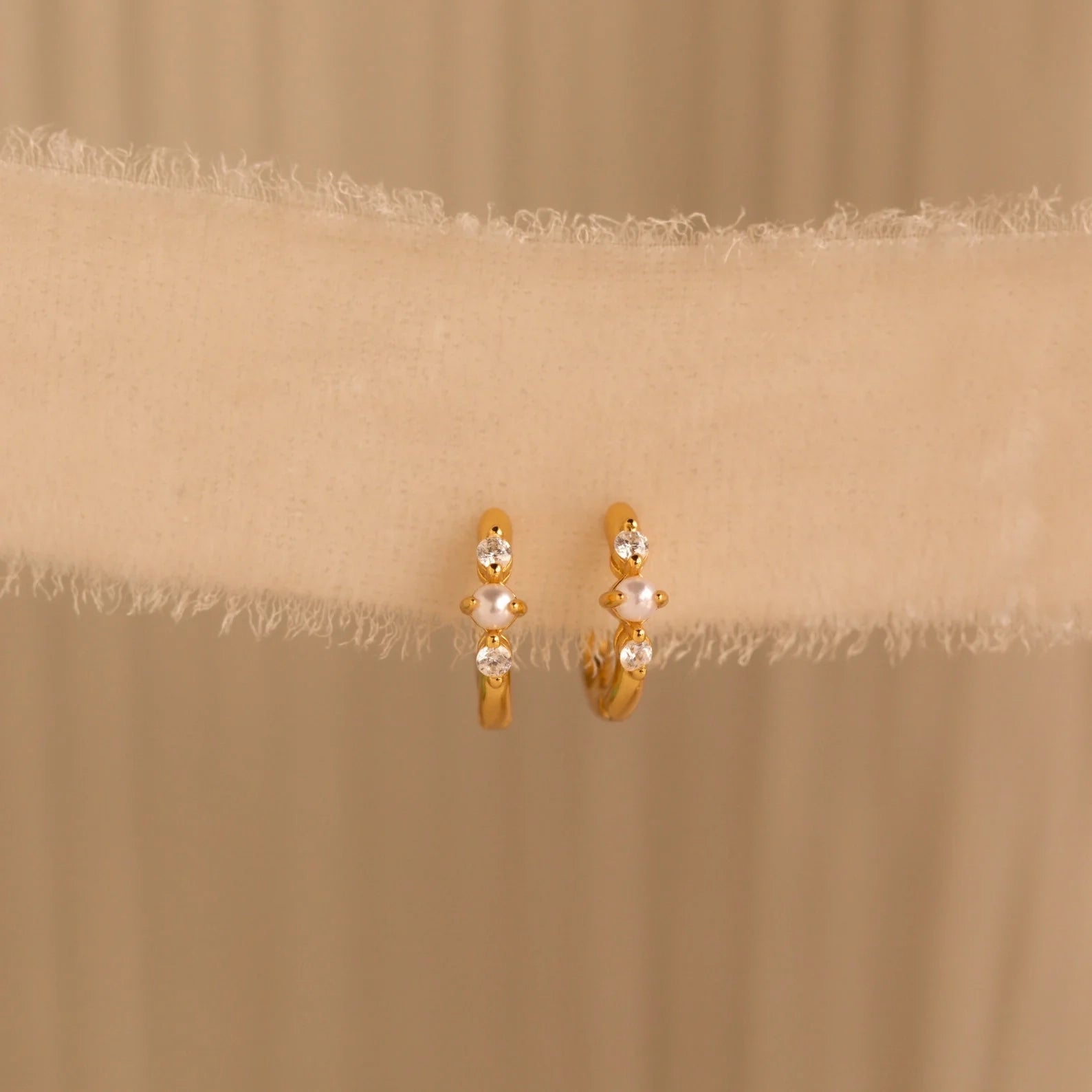 Pearl Diamond Huggies Silver 18K Gold Plated
