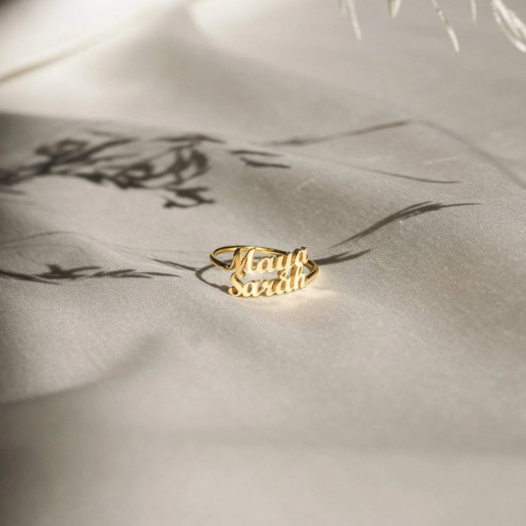 London Duo Name Ring Silver 18K Gold Plated