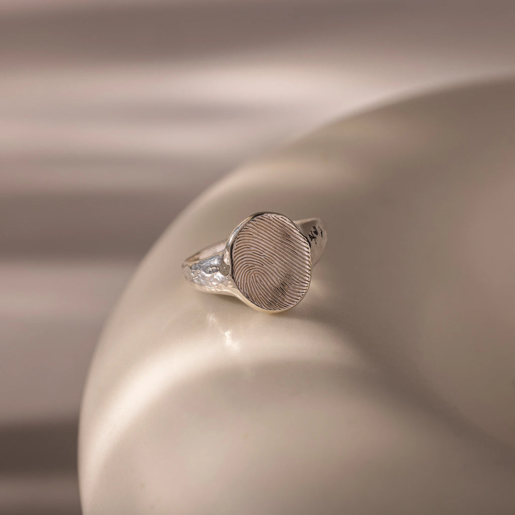 Organic Fingerprint Signet Ring Silver 18K Gold Plated