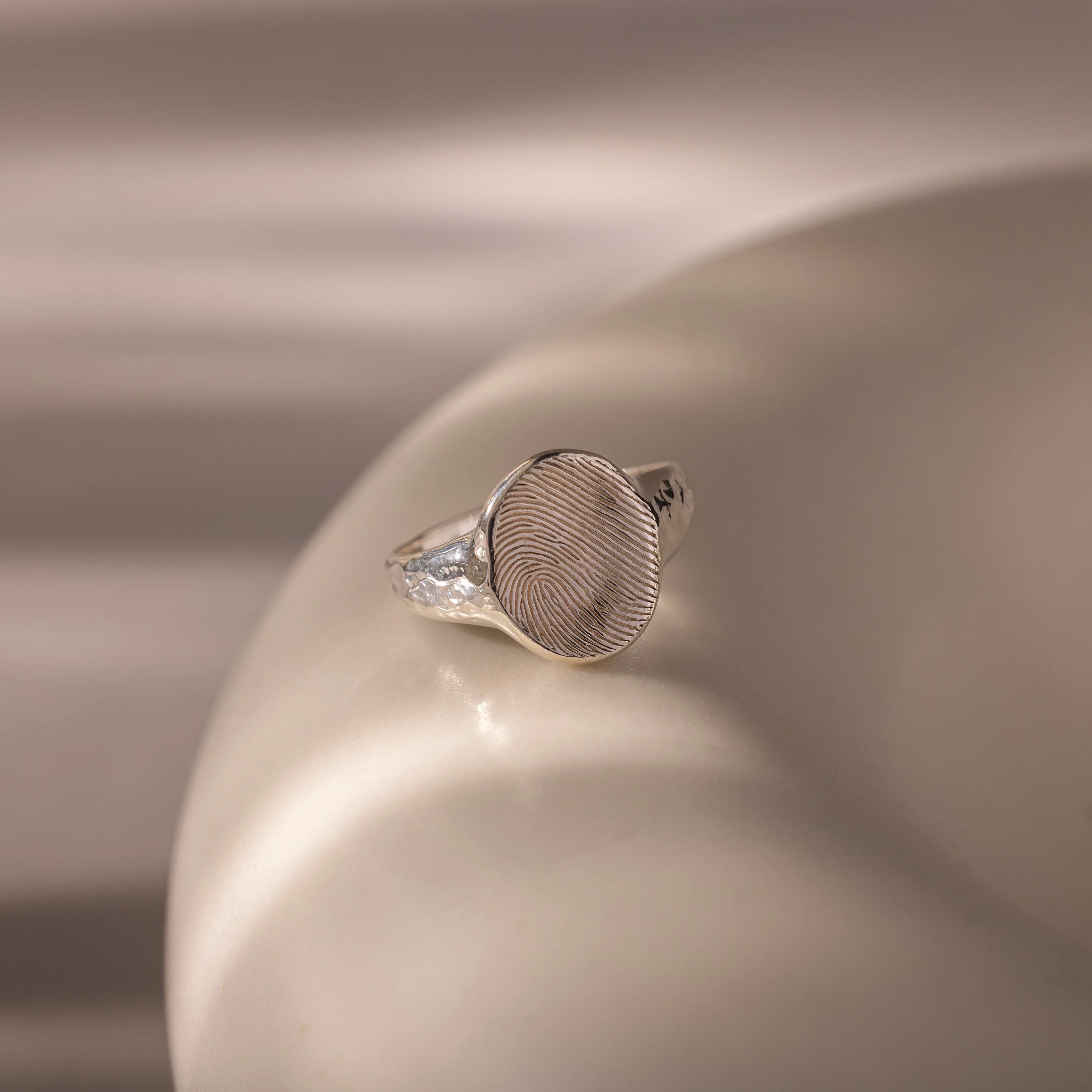 Organic Fingerprint Signet Ring Silver 18K Gold Plated