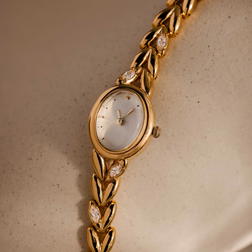 Chevron Diamond Link Timepiece Silver 18K Gold Plated