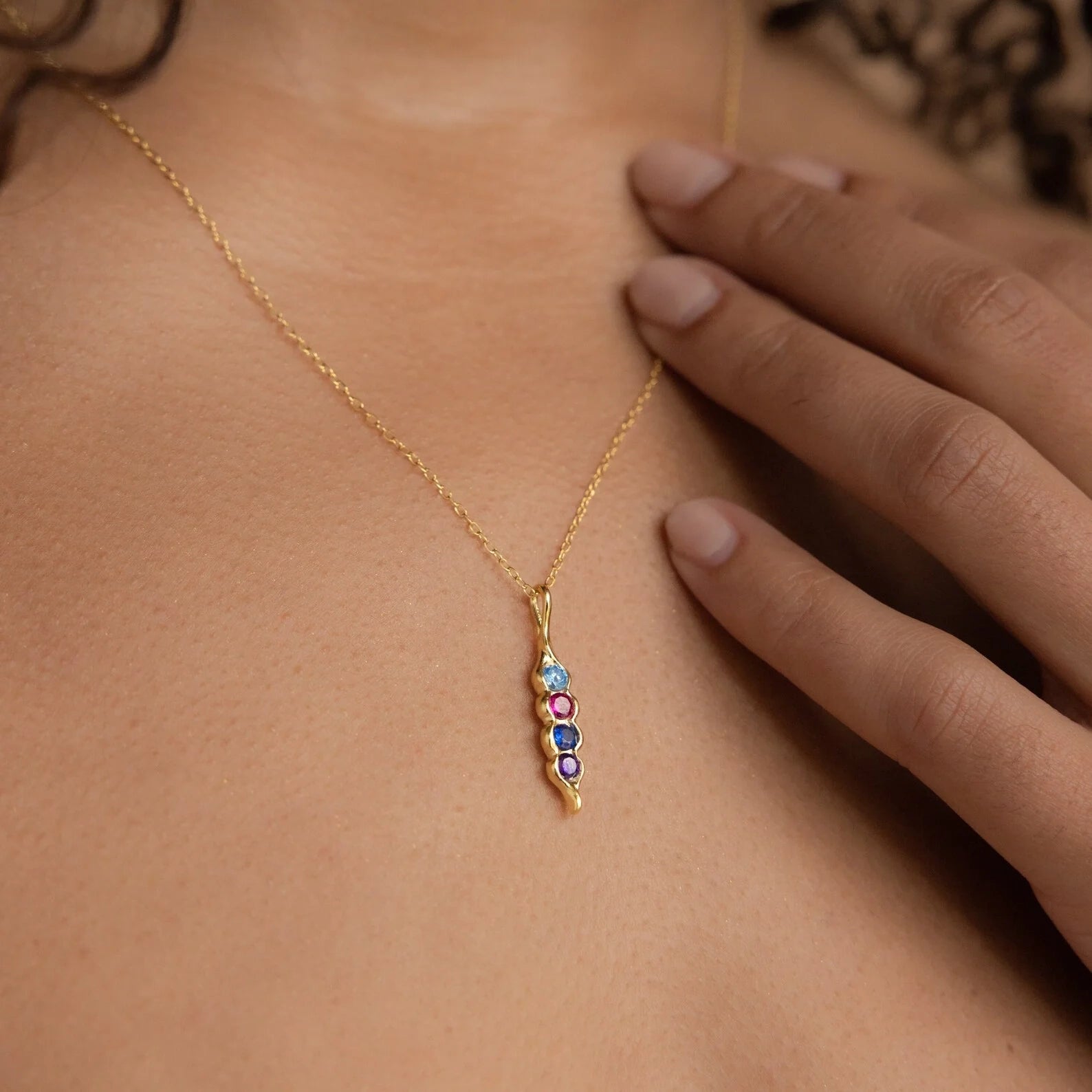 Vertical Pod Birthstone Necklace Silver 18K Gold Plated
