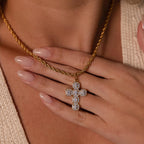 Diamond Cross Necklace Silver 18K Gold Plated