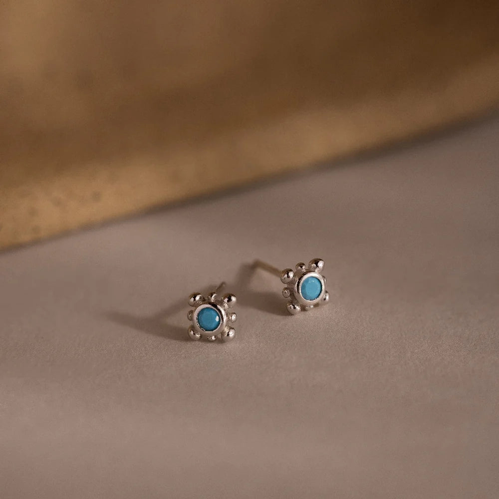 Turquoise Gemstone Studs Silver 18K Gold Plated