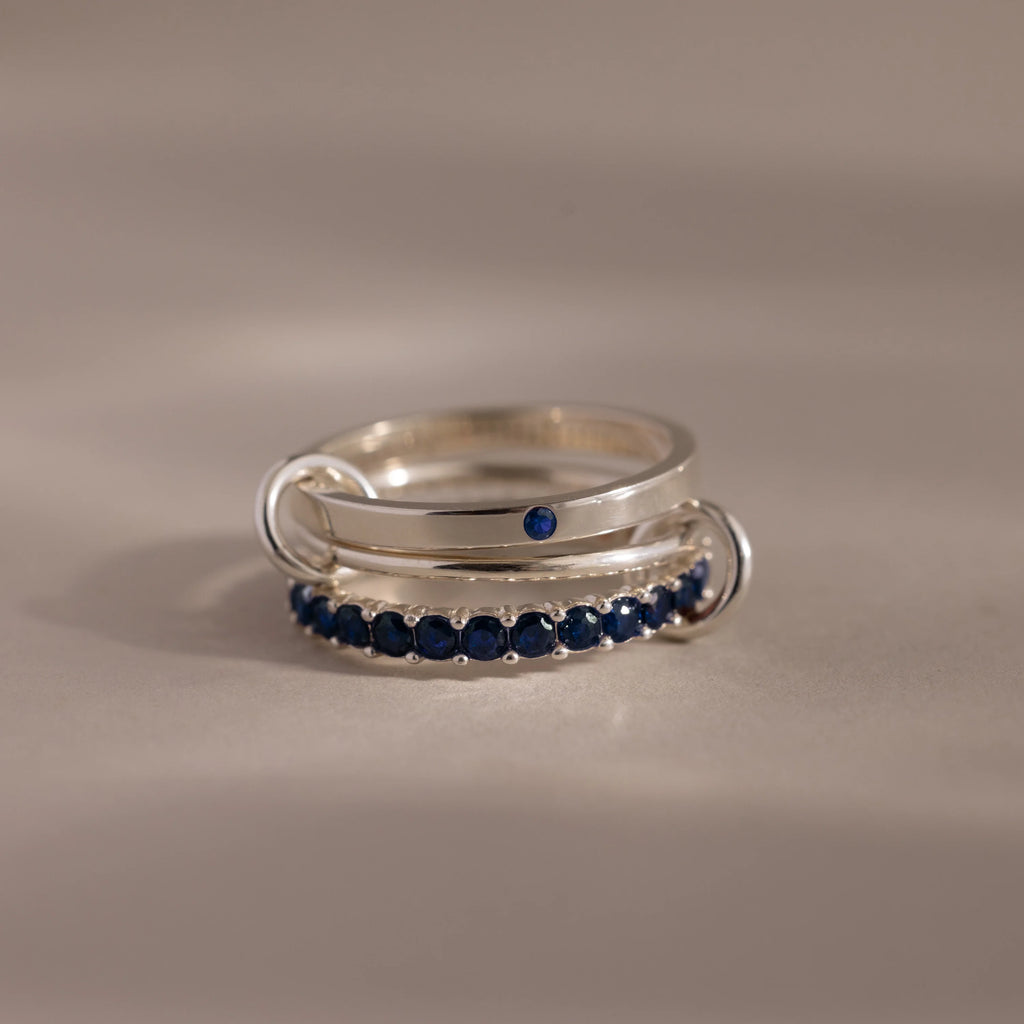 Eternity Band Triple Linked Sapphire Ring Set Silver 18K Gold Plated