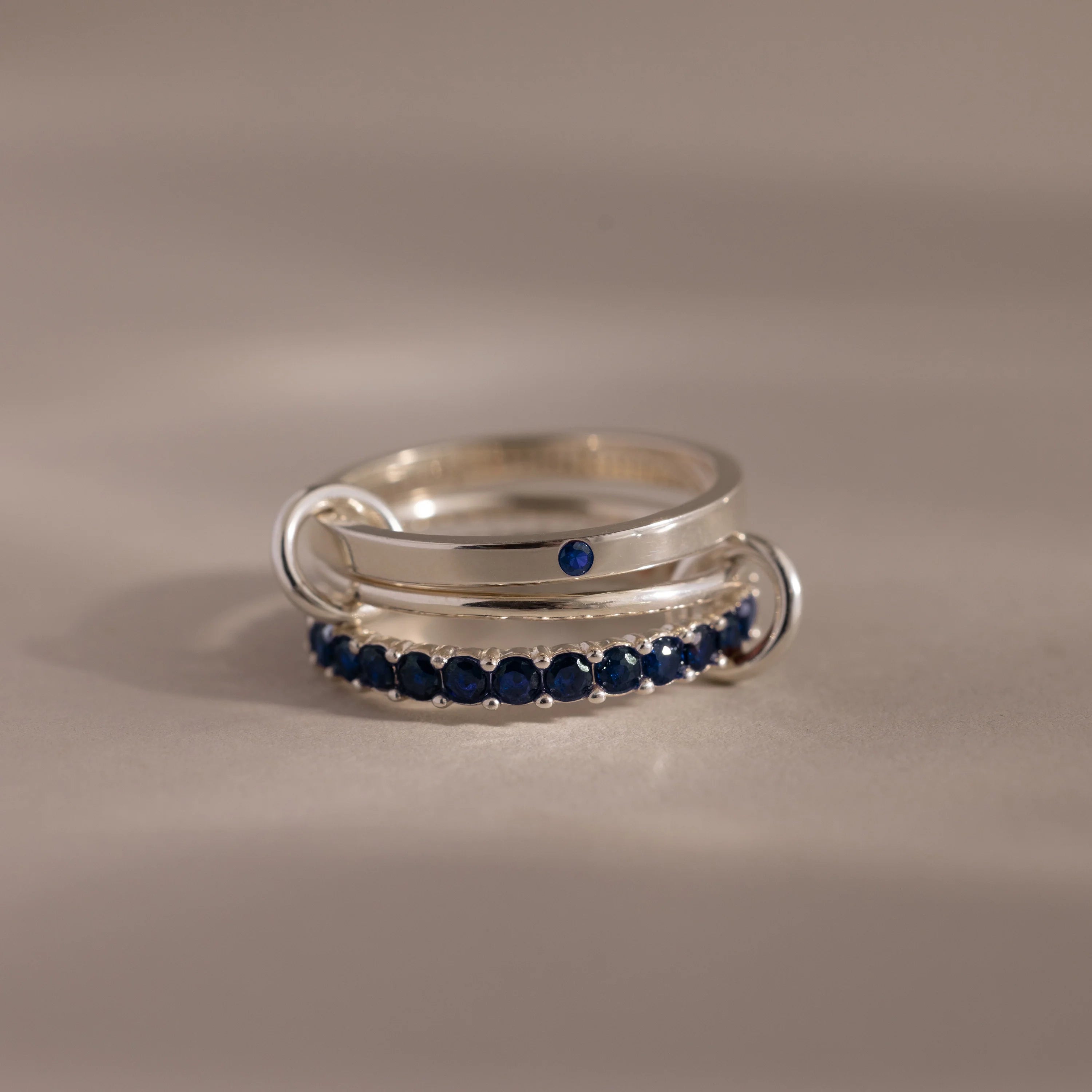 Eternity Band Triple Linked Sapphire Ring Set Silver 18K Gold Plated