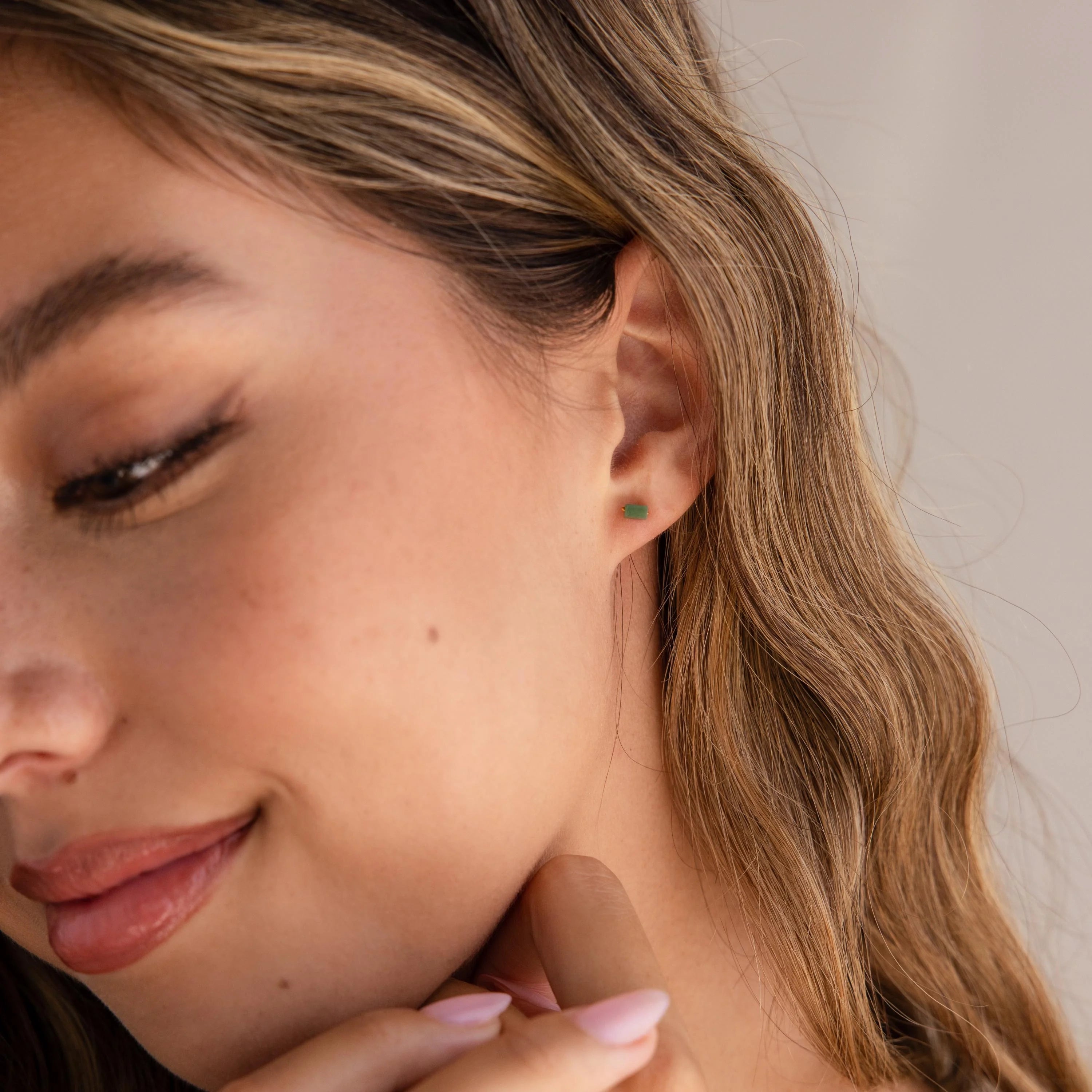 Jade Bar Studs Silver 18K Gold Plated