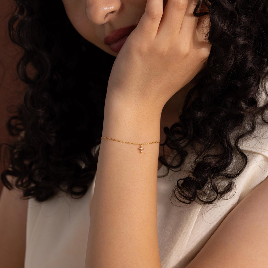 Dainty Cross Charm Bracelet Silver 18K Gold Plated