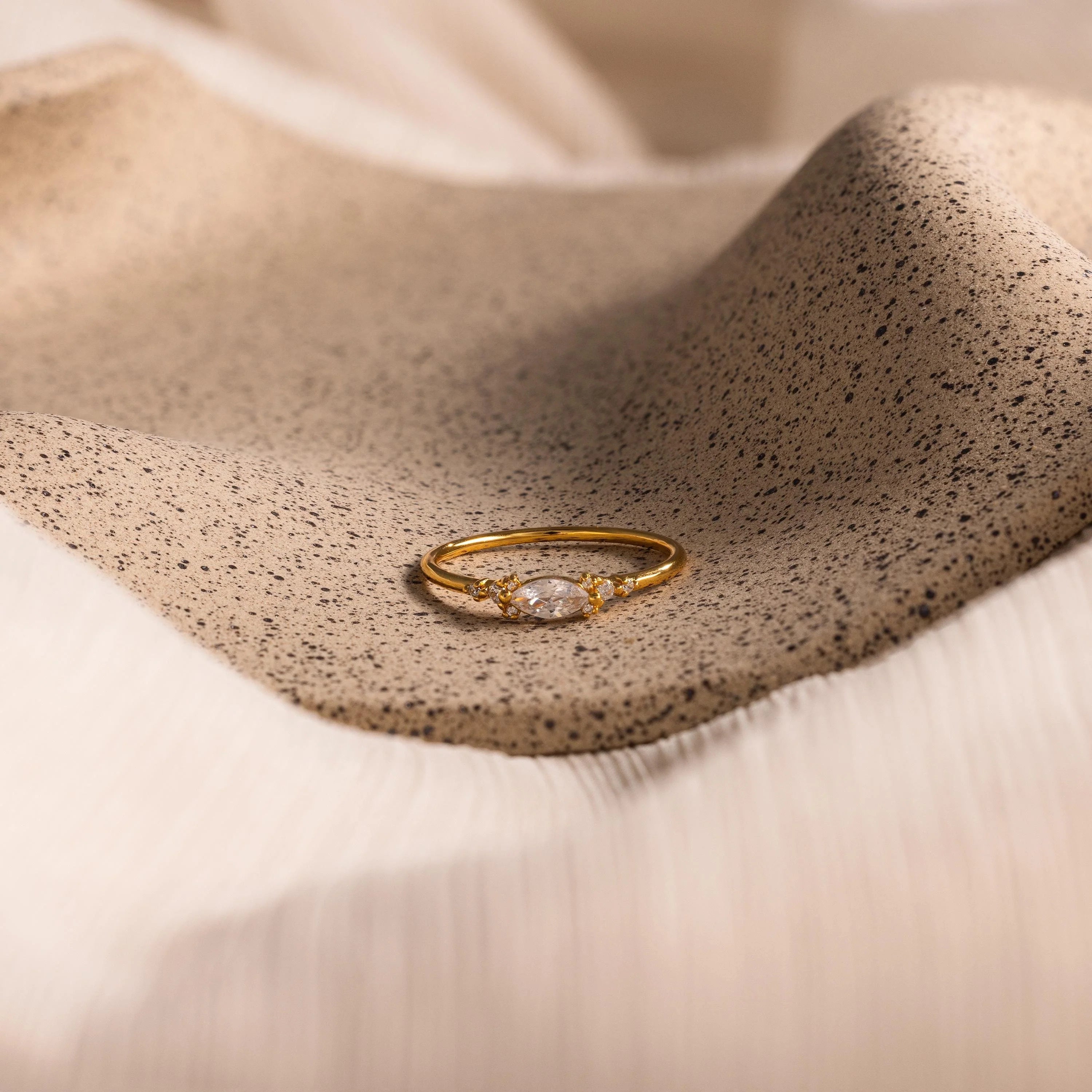 Marquise Diamond Ring Silver 18K Gold Plated