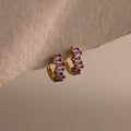 Staggered Baguette Amethyst Huggies Silver 18K Gold Plated