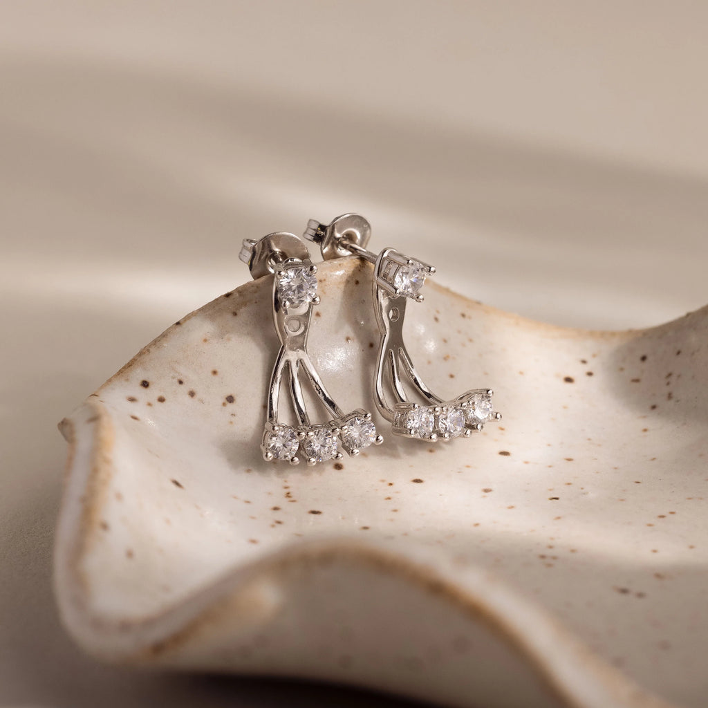 Diamond Cascade Ear Jackets Silver 18K Gold Plated
