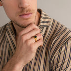 Black Enamel Signet Rings Silver 18K Gold Plated