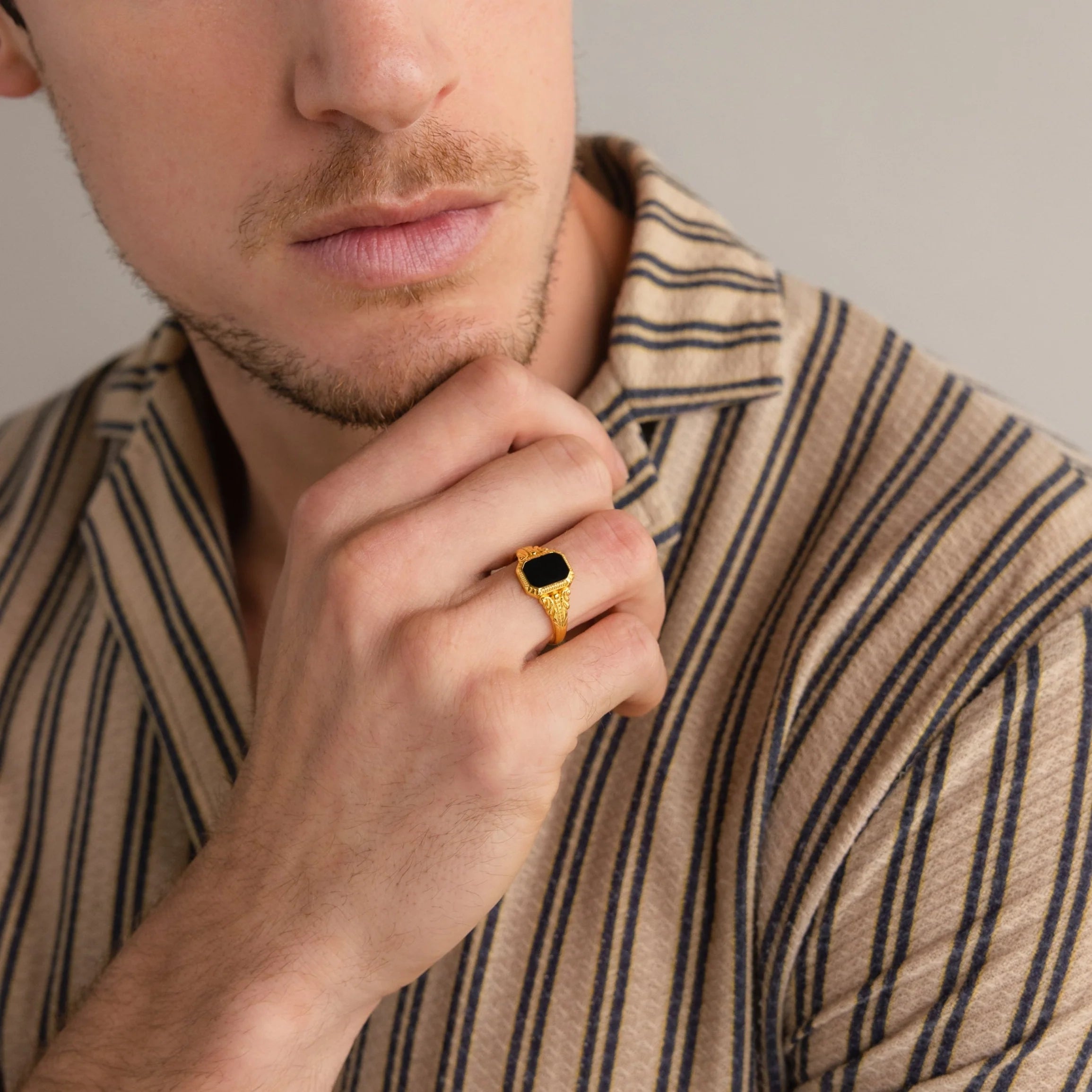 Black Enamel Signet Rings Silver 18K Gold Plated