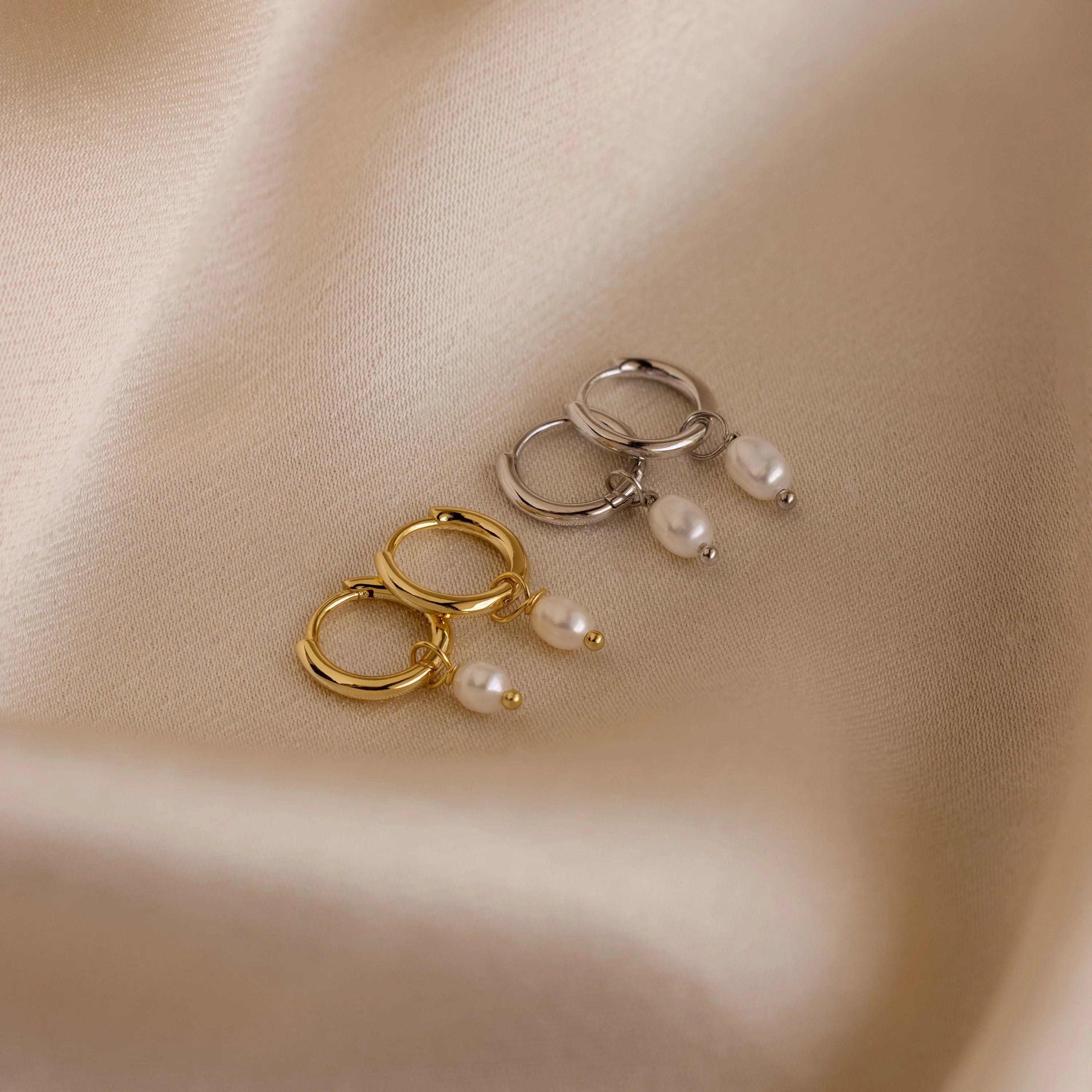 Dainty Pearl Huggies Silver 18K Gold Plated